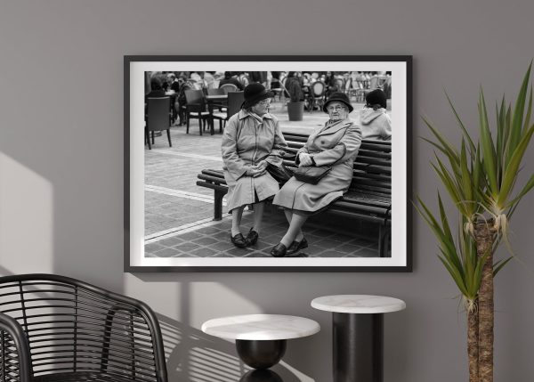 Romanian ladies sitting on a bench | Wall Art Online now